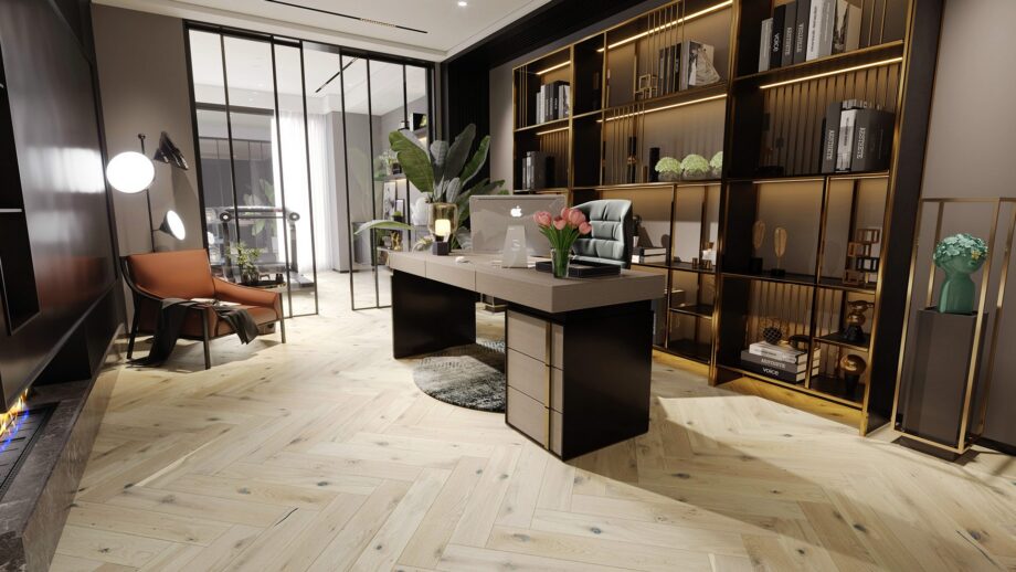 Herringbone floor Oak Crema Country beveled brushed oiled – view 2 Herringbone floor Oak Crema Country beveled brushed oiled – 2