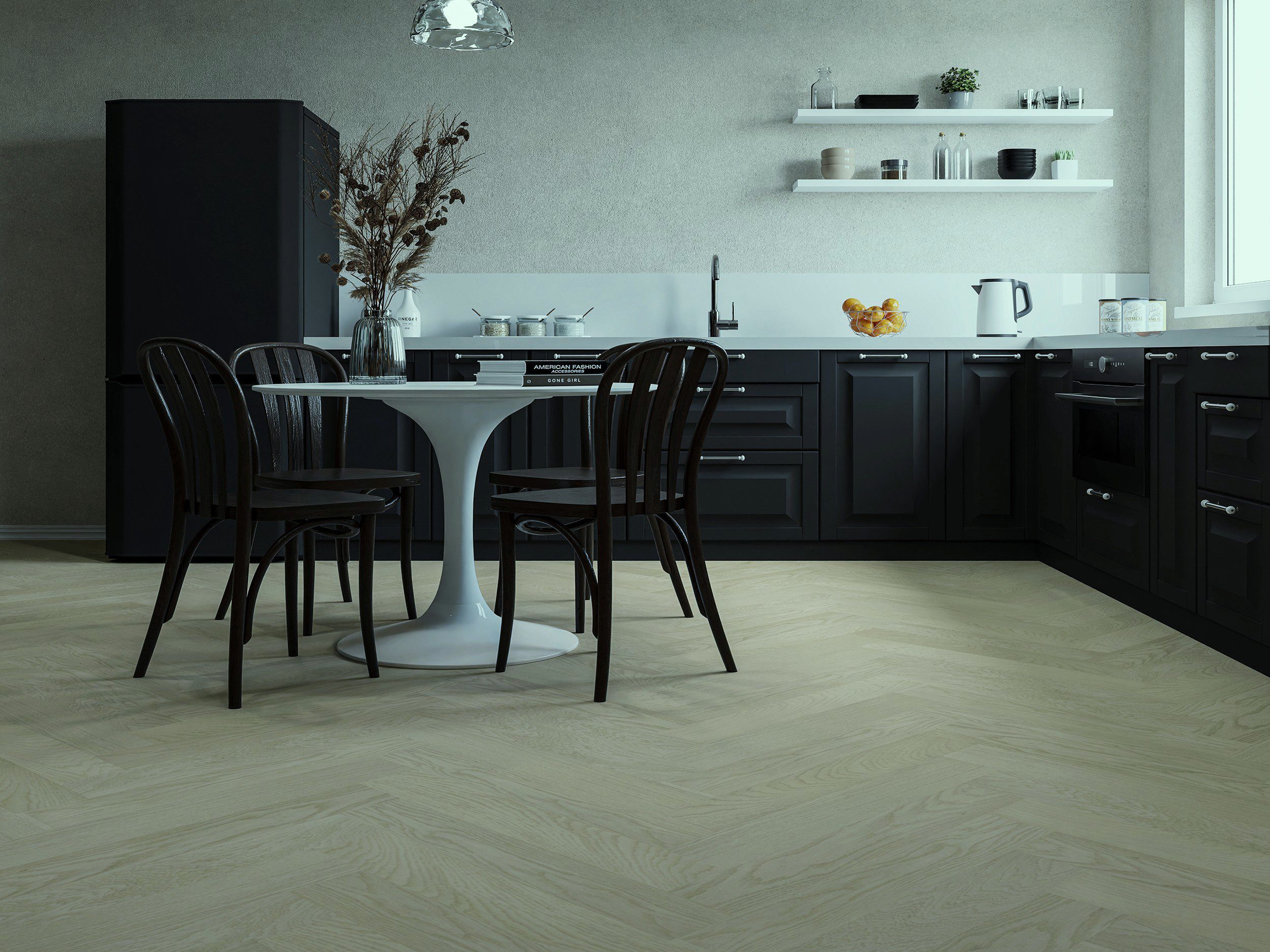 Herringbone parquet oak natur bevelled brushed white matt lacquer – 2