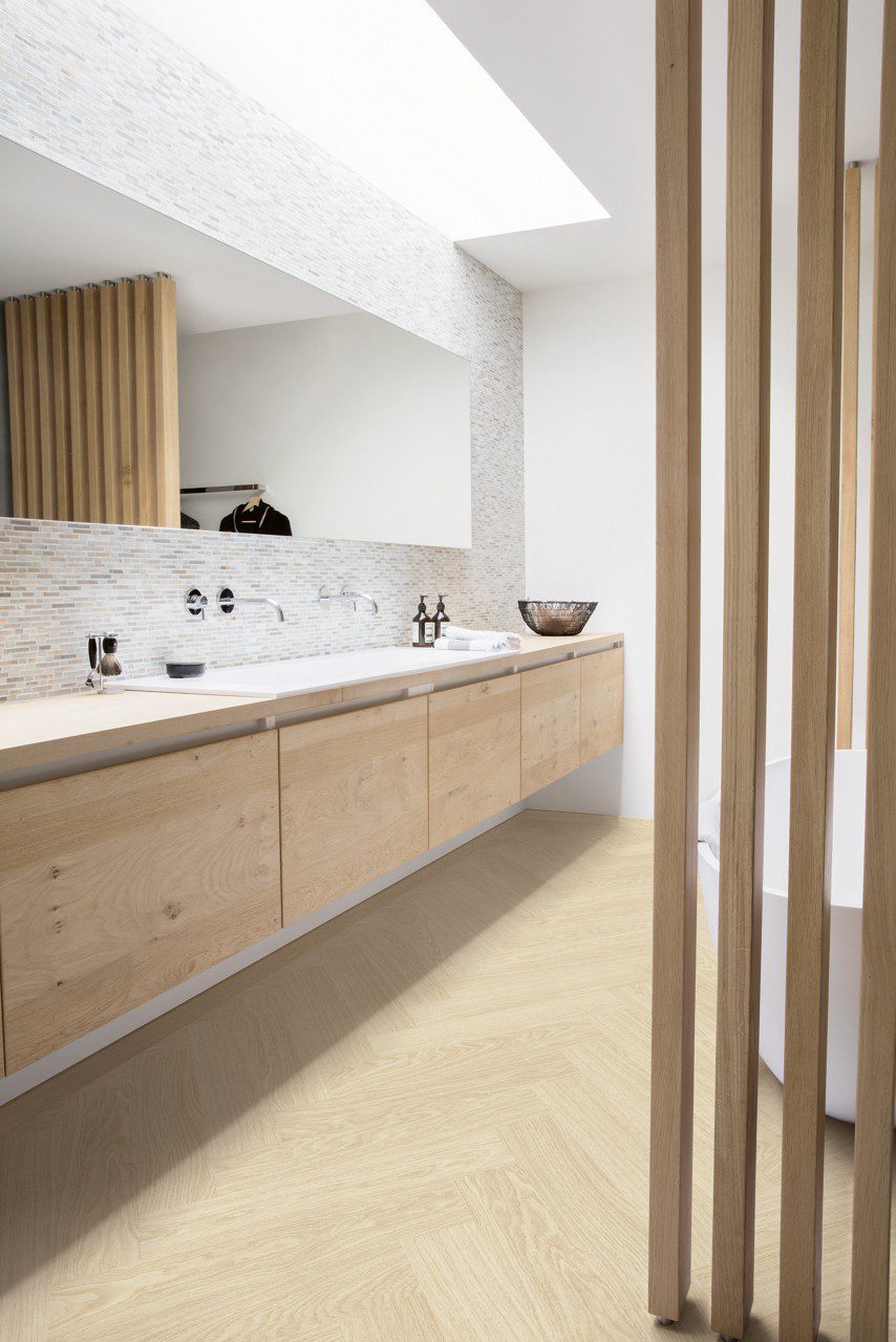 Herringbone vinyl flooring Quick-Step Ciro Pure Oak Polar color and design description