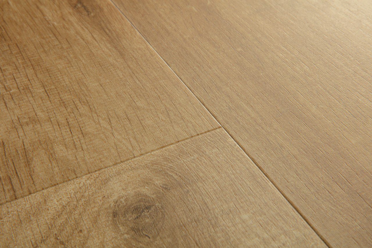 LVT parkett Quick-Step Bloom Cotton Oak Deep Natural helepruuni tooniga ja rustikaalse tammelaua disainiga