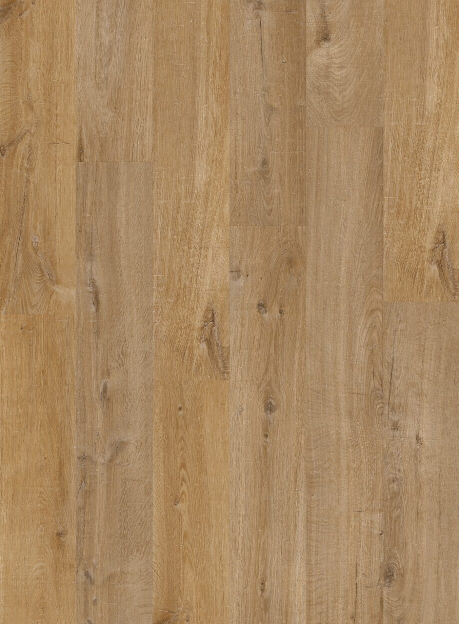 LVT põrandakate Quick-Step Bloom Cotton Oak Natural naturaalse tamme tooni ja rustikaalse tammelaua disainiga
