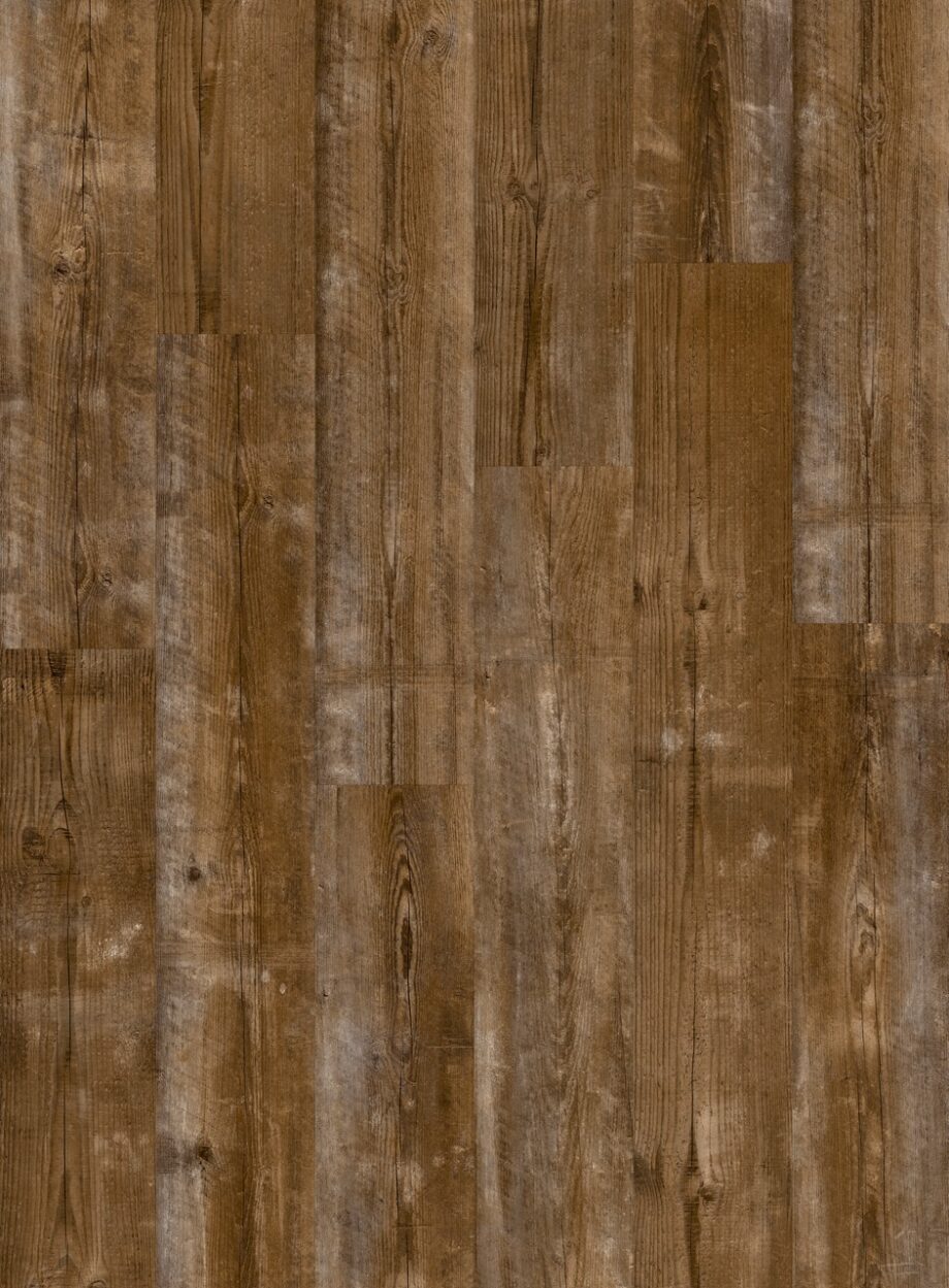 Vinüülparkett Quick-Step Bloom Sundown Pine. Pruun toon ja männi põrandalaua disain