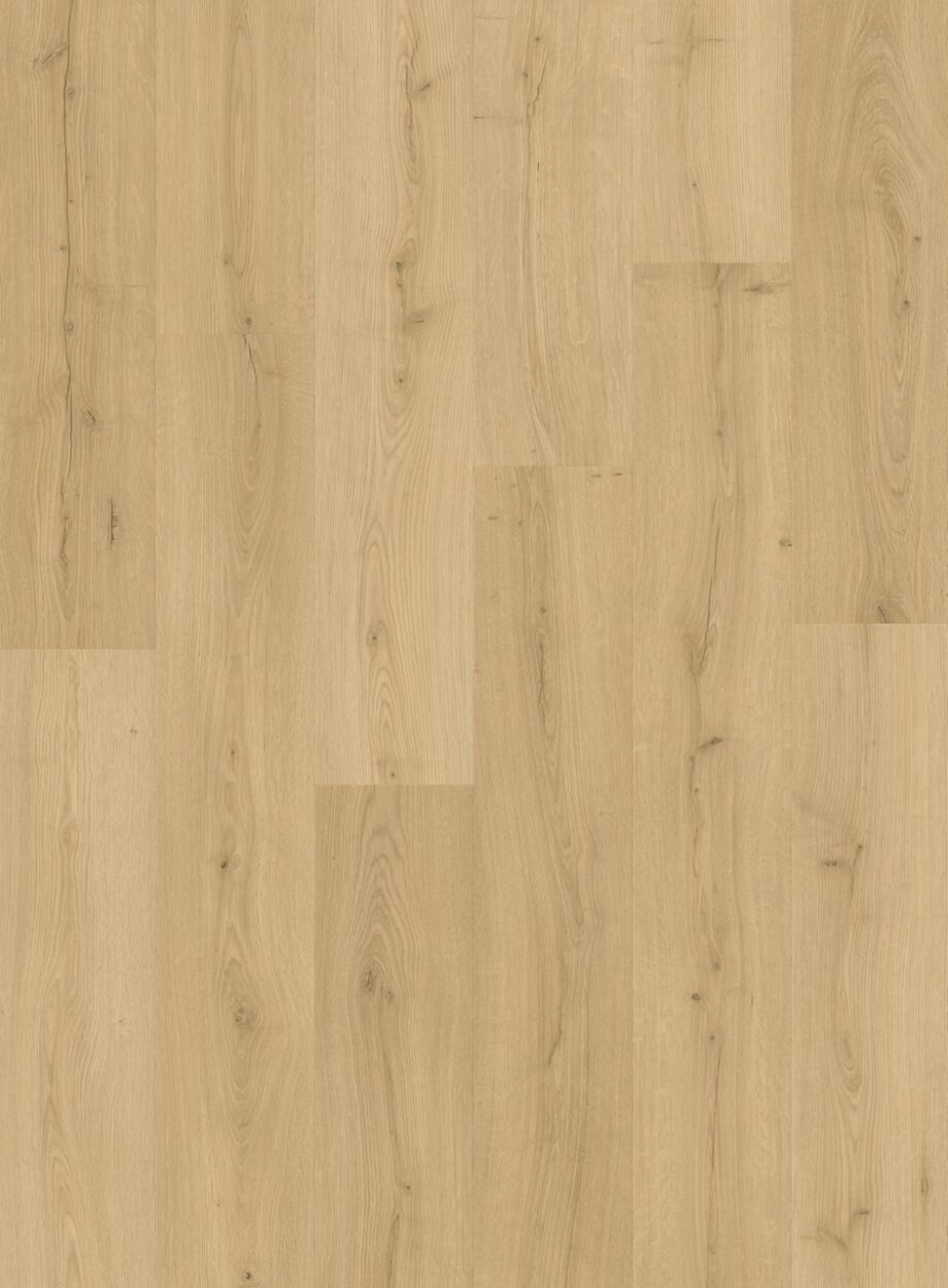Vinyylilankku Quick Step Bloom Brushed Oak Beige, vaalea beige harjattu tammikuviointi.