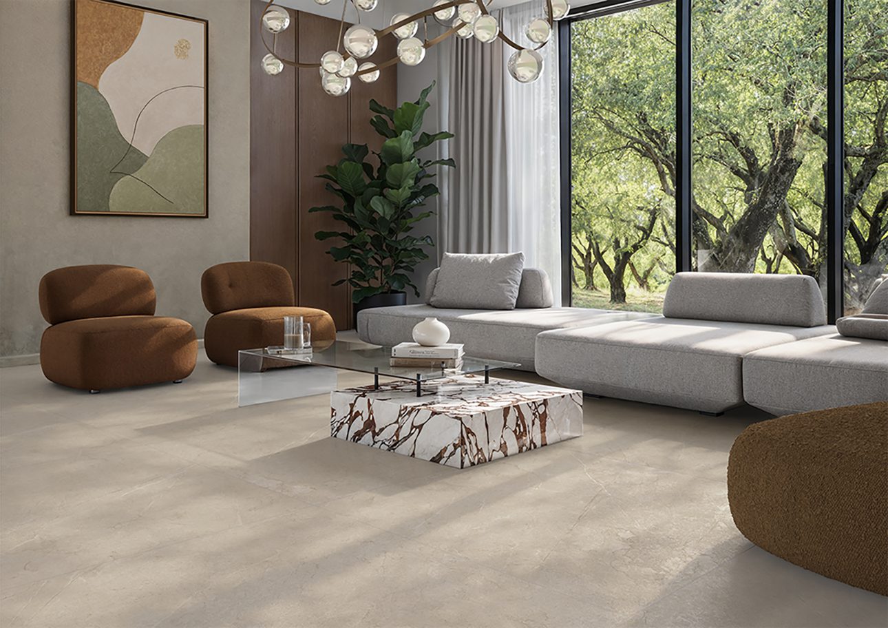 Kiviefektiga poleeritud keraamiline põrandaplaat Tau Lithos Pol Linen, 60x120 cm, 10,5 mm, linane beež, rektifitseeritud