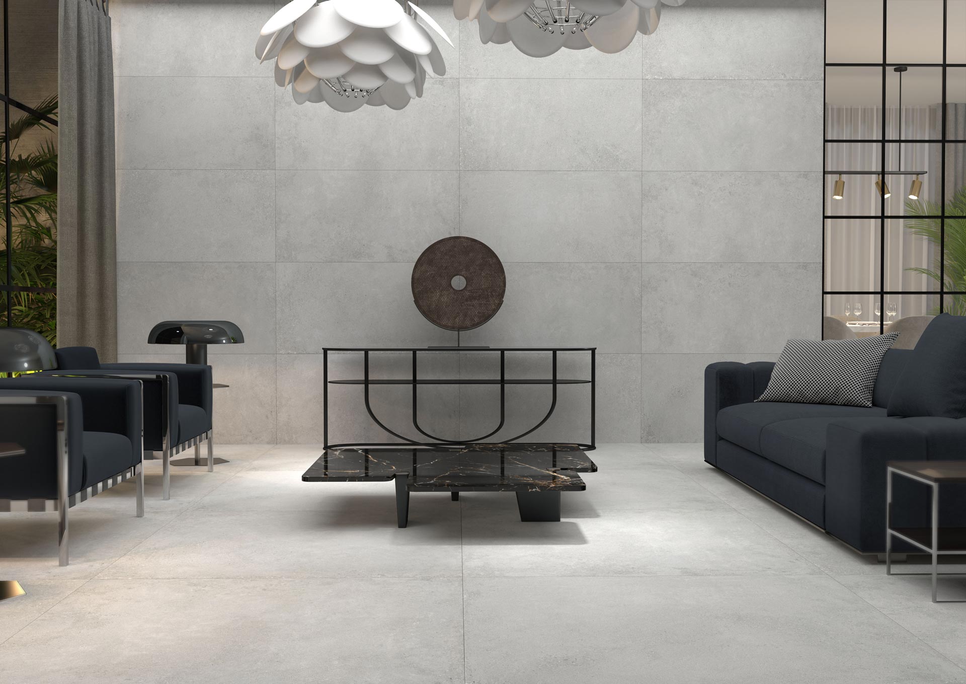 Betoonimustriga matt keraamiline põrandaplaat Tau Integra Pearl, 120x120 cm, 9 mm, pärlhall, R10, rektifitseeritud