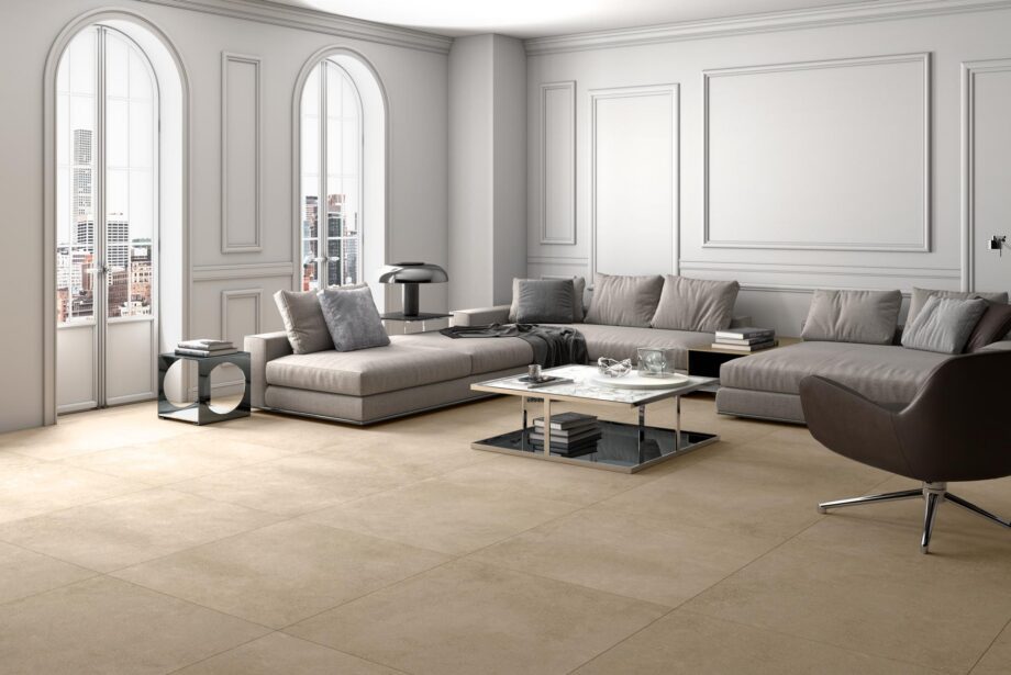 035.120.0408.04400-2 Betoonimustriga matt keraamiline põrandaplaat Tau Integra Greige, 120x120 cm, 9 mm, hallikasbeež, R10, rektifitseeritud