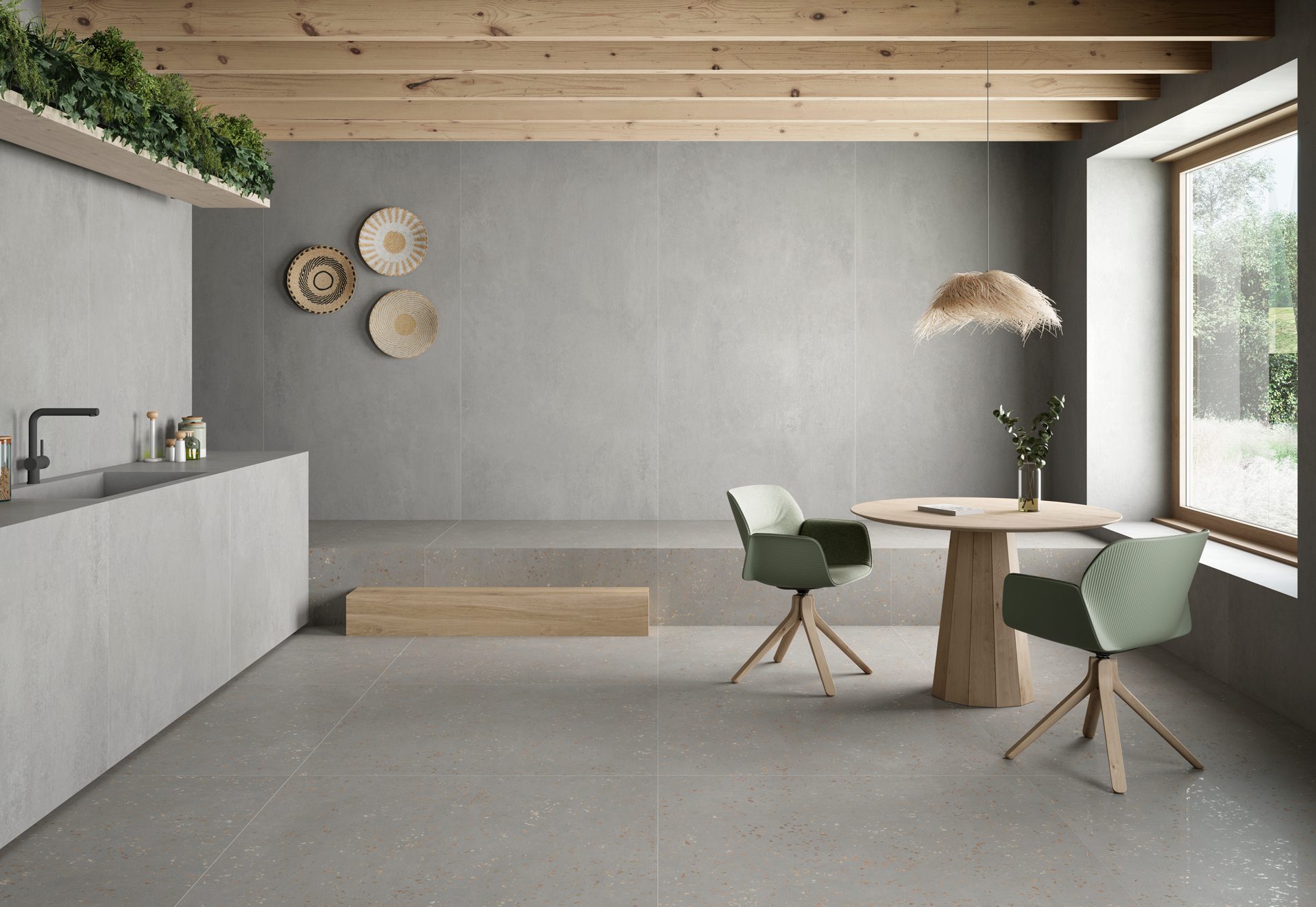 Betoonimustriga matt keraamiline põrandaplaat Tau Lema Silver, 120x120 cm, 9 mm, hõbehall, R10, rektifitseeritud