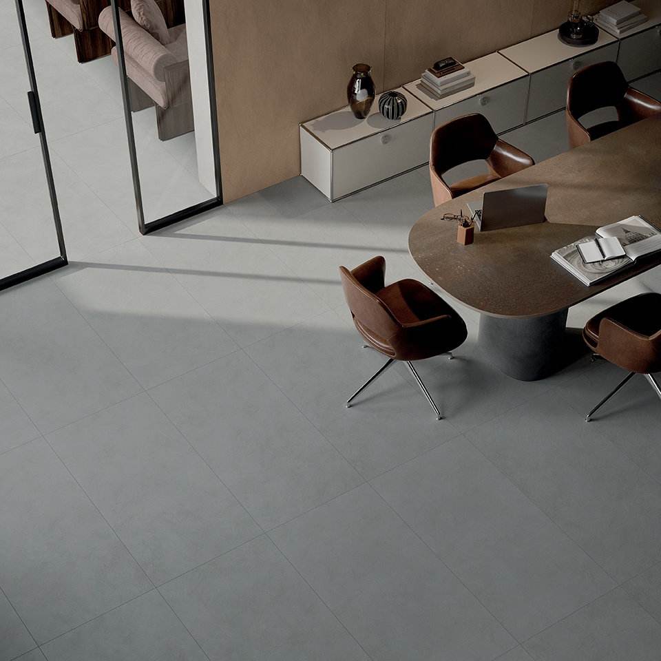 Solid colour porcelain tile ABK Alterego Concrete, 60x60 cm, 8.5 mm, natural matt, slip-resistant R10