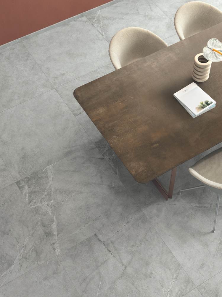 Stone effect porcelain floor tile ABK Atlantis Grey, 120x120 cm, 8.5 mm, natural matt, slip-resistant R10