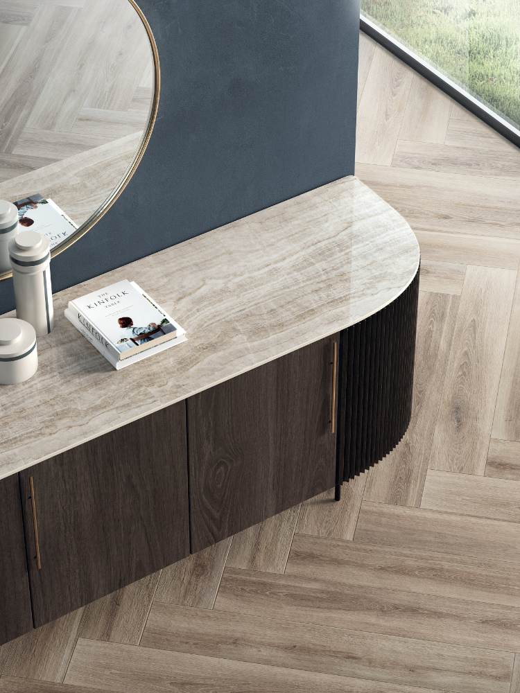Wood effect porcelain floor tile ABK Eco Chic Avana, 20x120 cm, 8.5 mm, matt