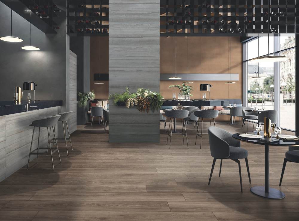 Wood effect porcelain floor tile ABK Eco Chic Brown, 20x120 cm, 8.5 mm, matt