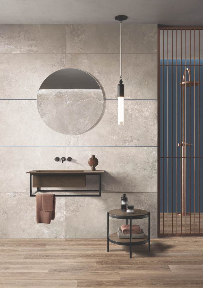 Concrete effect porcelain floor tile ABK Ghost Rope, 90x90 cm, 8.5 mm, natural matt, slip-resistant R10