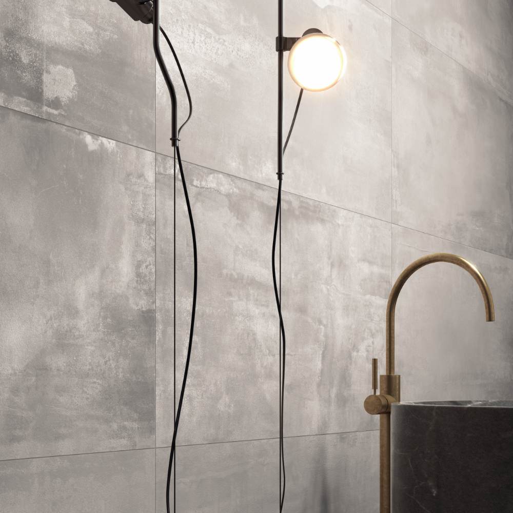 Metal effect porcelain floor tile ABK Interno 9 Pearl, 60x120 cm, 8.5 mm, semi-polished (lappato)