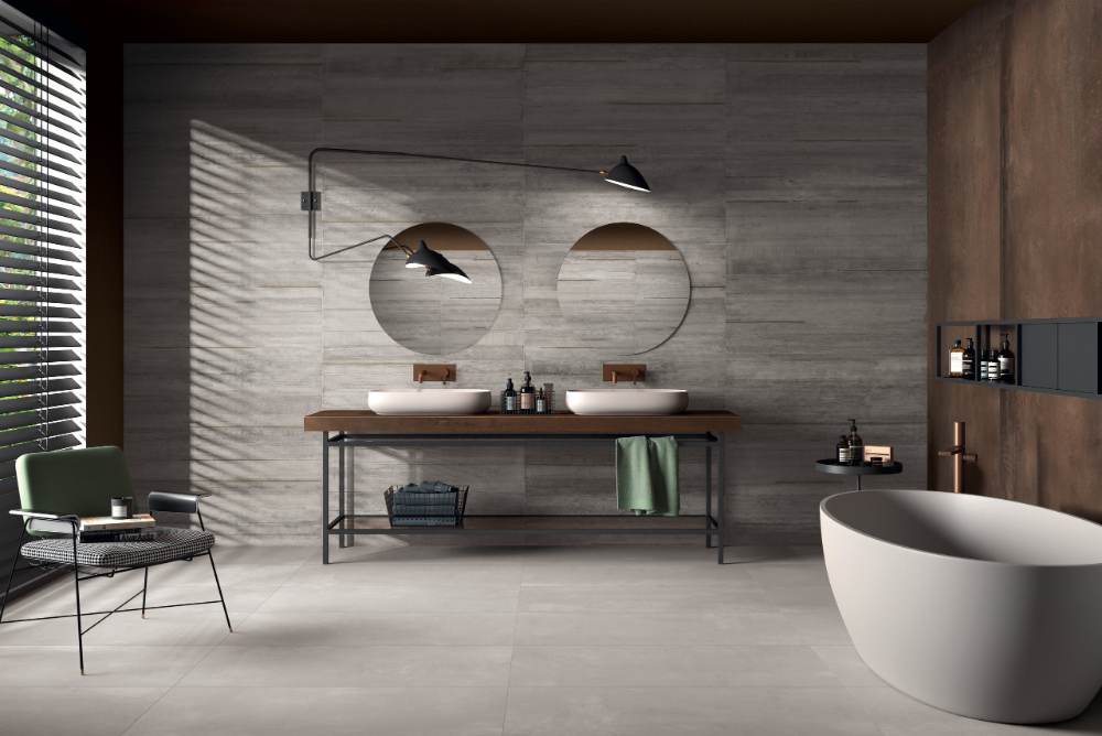 Concrete effect decorative porcelain tile ABK LAB325 Metal Ash, 60x120 cm, 8.5 mm, metallic effect, matt