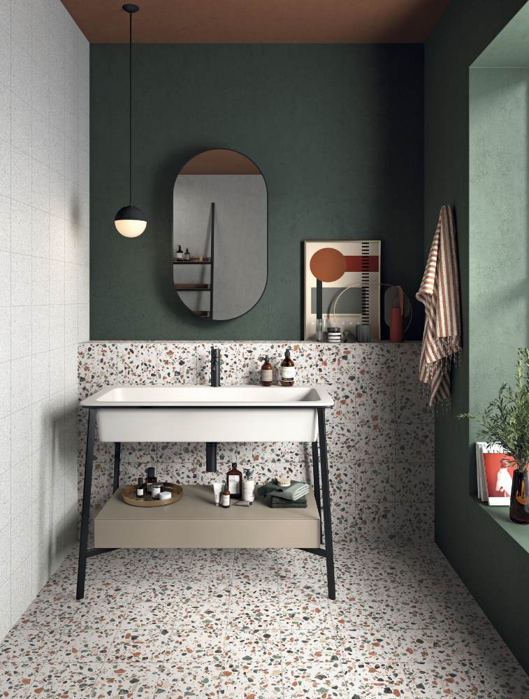 Terrazzo effect porcelain floor tile ABK Play Dots White, 20x20 cm, 8.5 mm, matt (nat.)