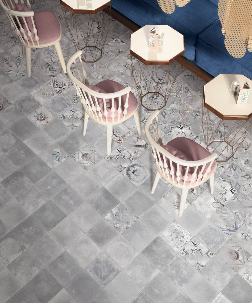 Vintage style porcelain floor tile ABK Play Heritage Grey, 20x20 cm, 8.5 mm, matt (nat.)