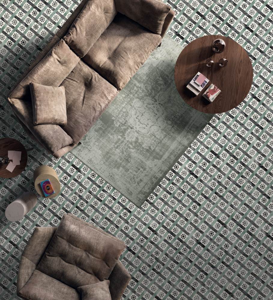 Patterned porcelain floor tile ABK Play Classic Sage, 20x20 cm, 8.5 mm, matt (nat.)