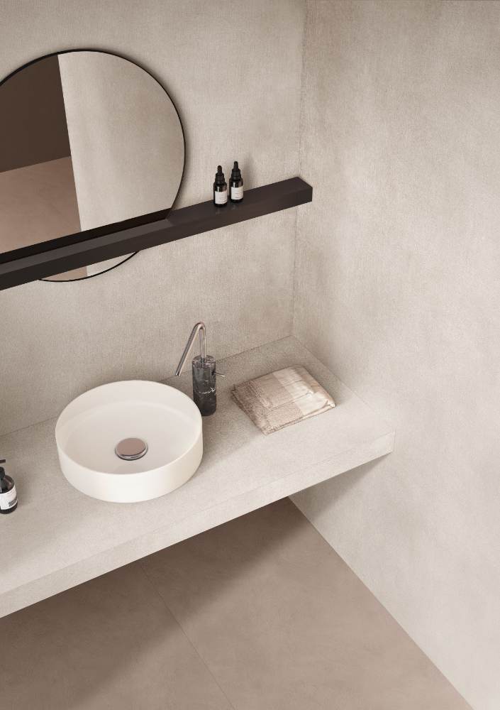 Concrete effect large porcelain slab ABK Poetry Net Sand, 120x280 cm, 6 mm, natural matt, slip-resistant R10