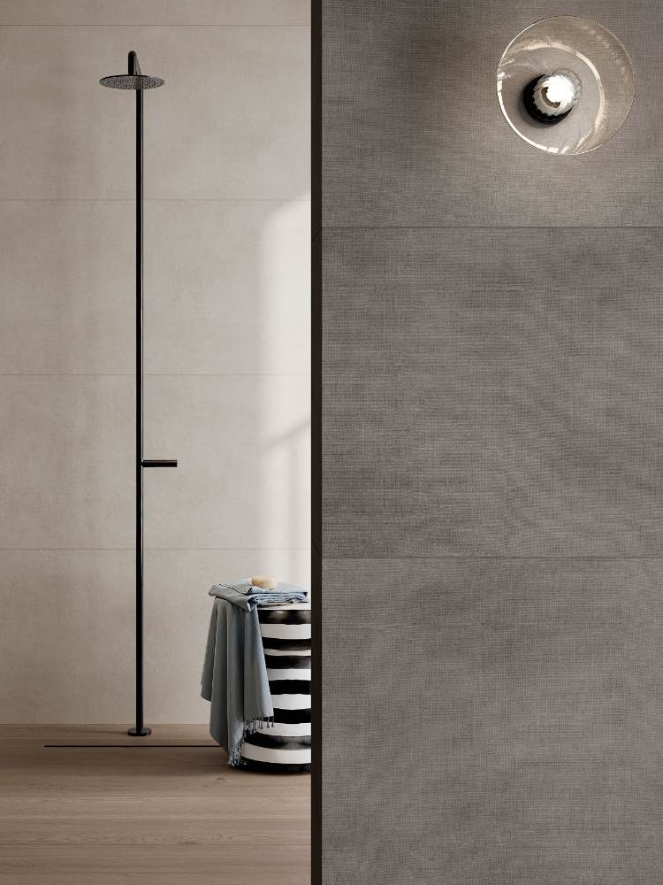 Concrete effect porcelain floor tile ABK Poetry Net Tobacco, 60x120 cm, 8.5 mm, natural matt, slip-resistant R10