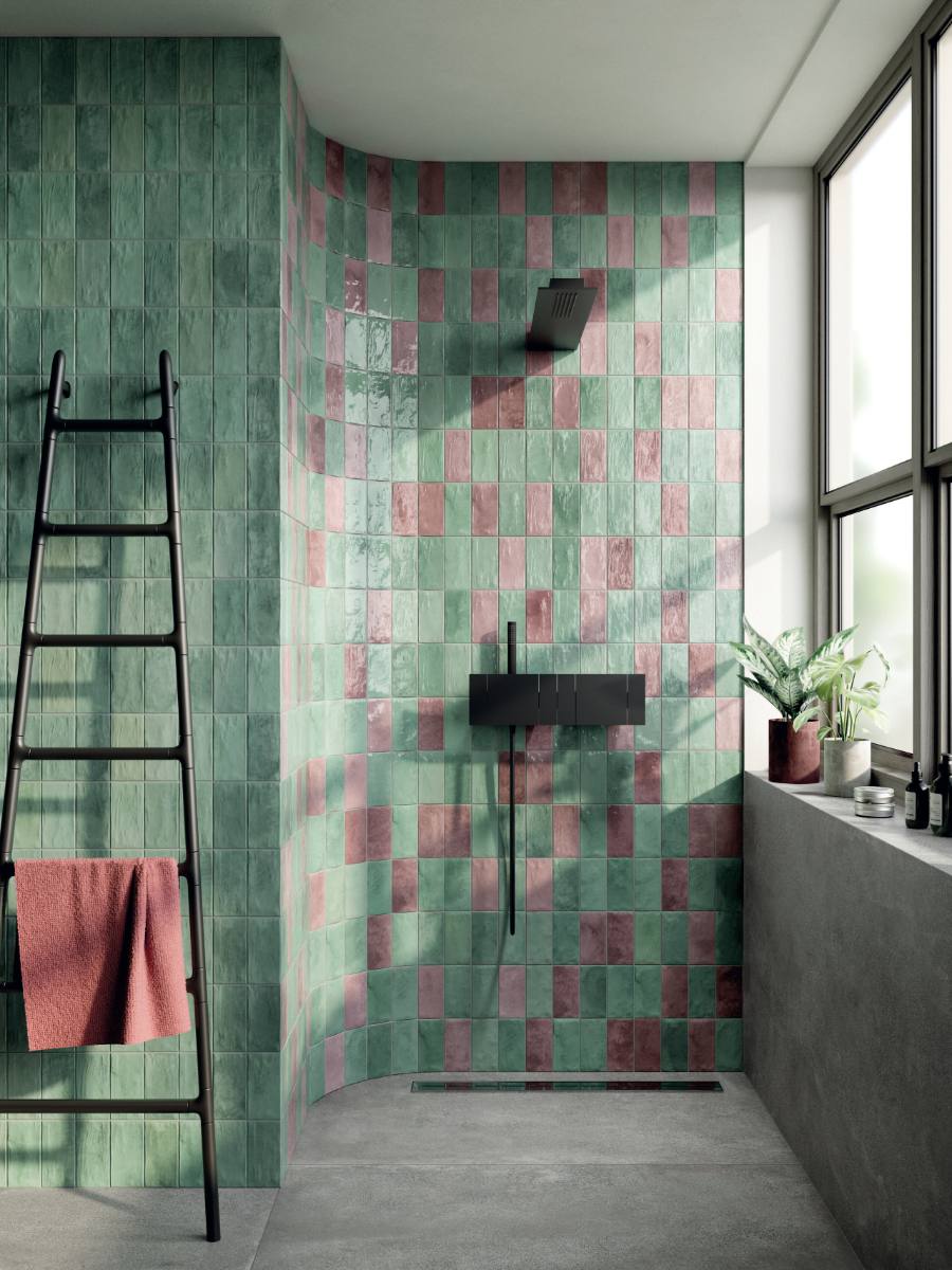 Coloured ceramic wall tile ABK Poetry Colors Sage, 10x10 cm, 8.5 mm, glazed, handcrafted look