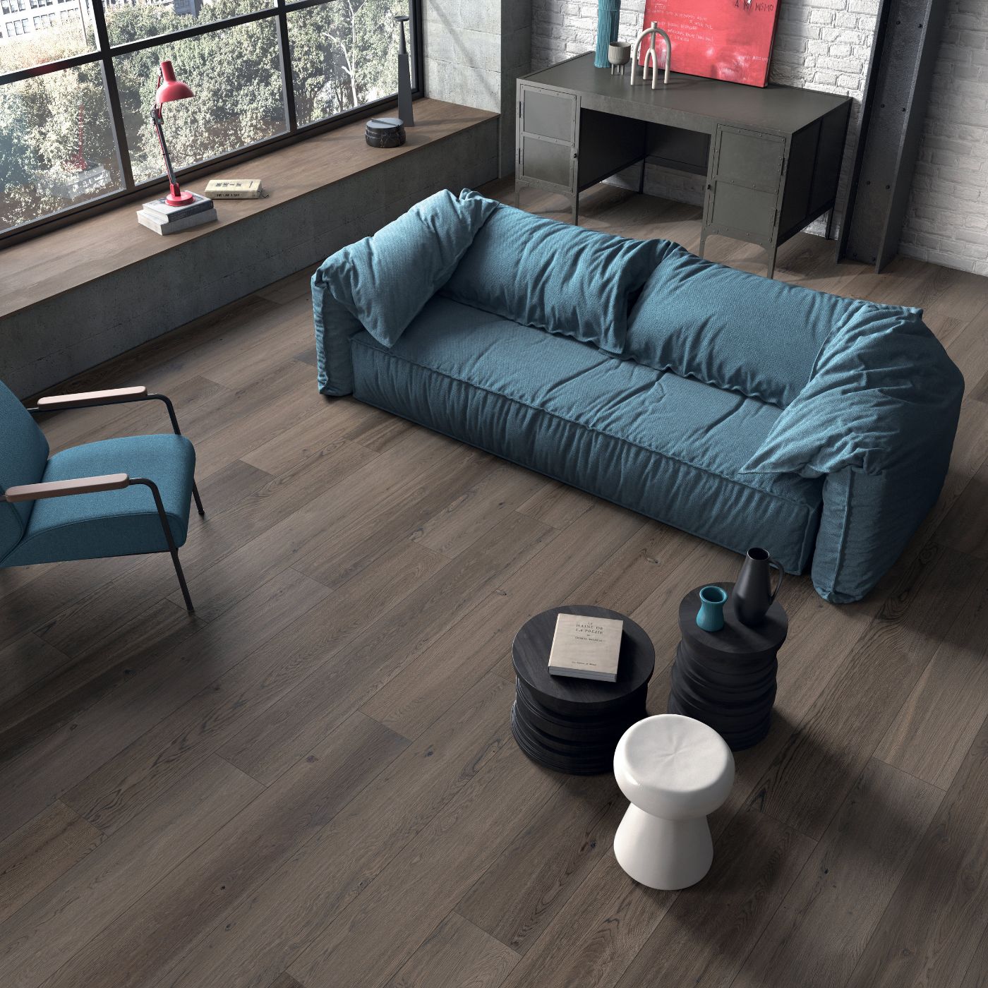 Wood effect porcelain floor tile ABK Poetry Wood Mud, 20x120 cm, 8.5 mm, matt