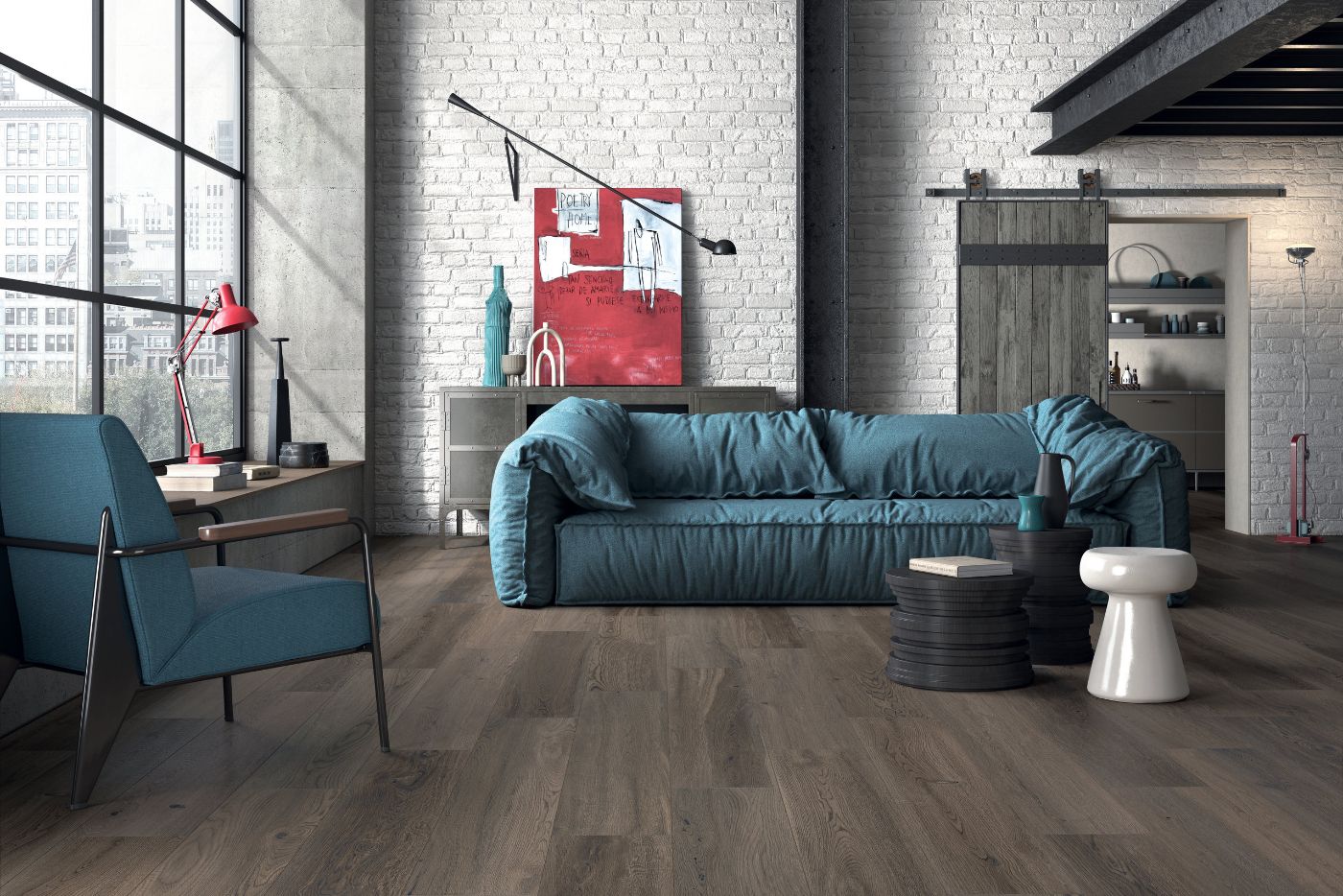 Wood effect porcelain floor tile ABK Poetry Wood Mud, 20x120 cm, 8.5 mm, matt