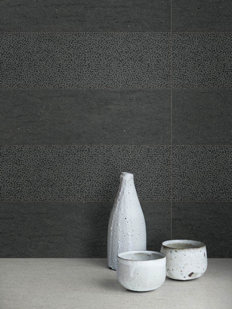 Stone effect decorative porcelain tile ABK Poetry Stone Reloaded Curve Cold, 20x120 cm, 8.5 mm, patterned decor, matt