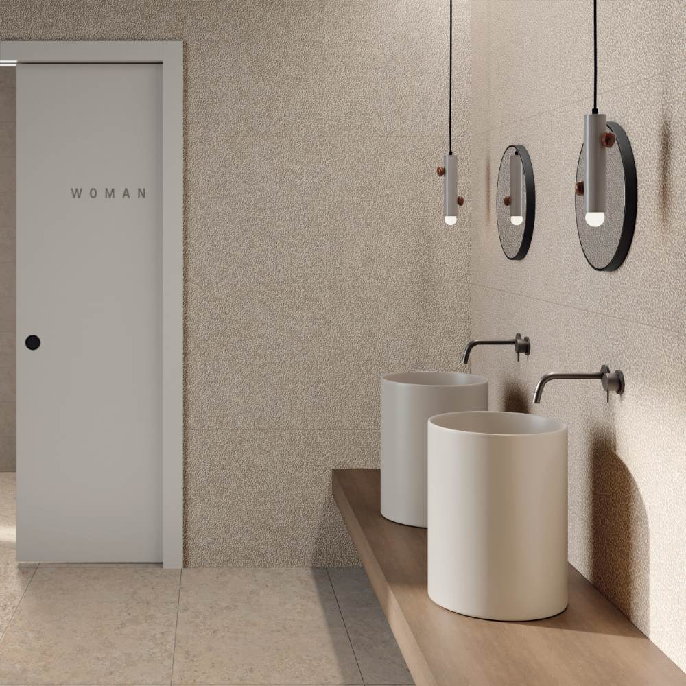 Stone effect decorative porcelain tile ABK Poetry Stone Reloaded Curve Warm, 20x120 cm, 8.5 mm, patterned decor, matt