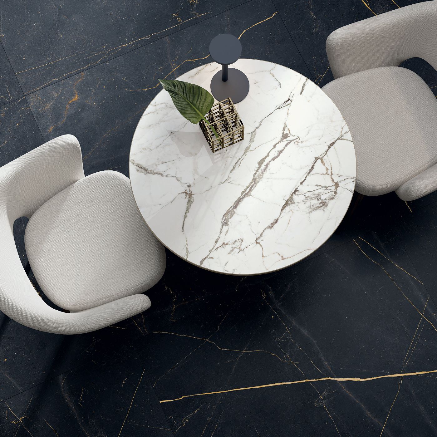 Marble effect porcelain tiles ABK Sensi 900 Precious Black, 120x120 cm, 8.5 mm, 3D textured (antique)
