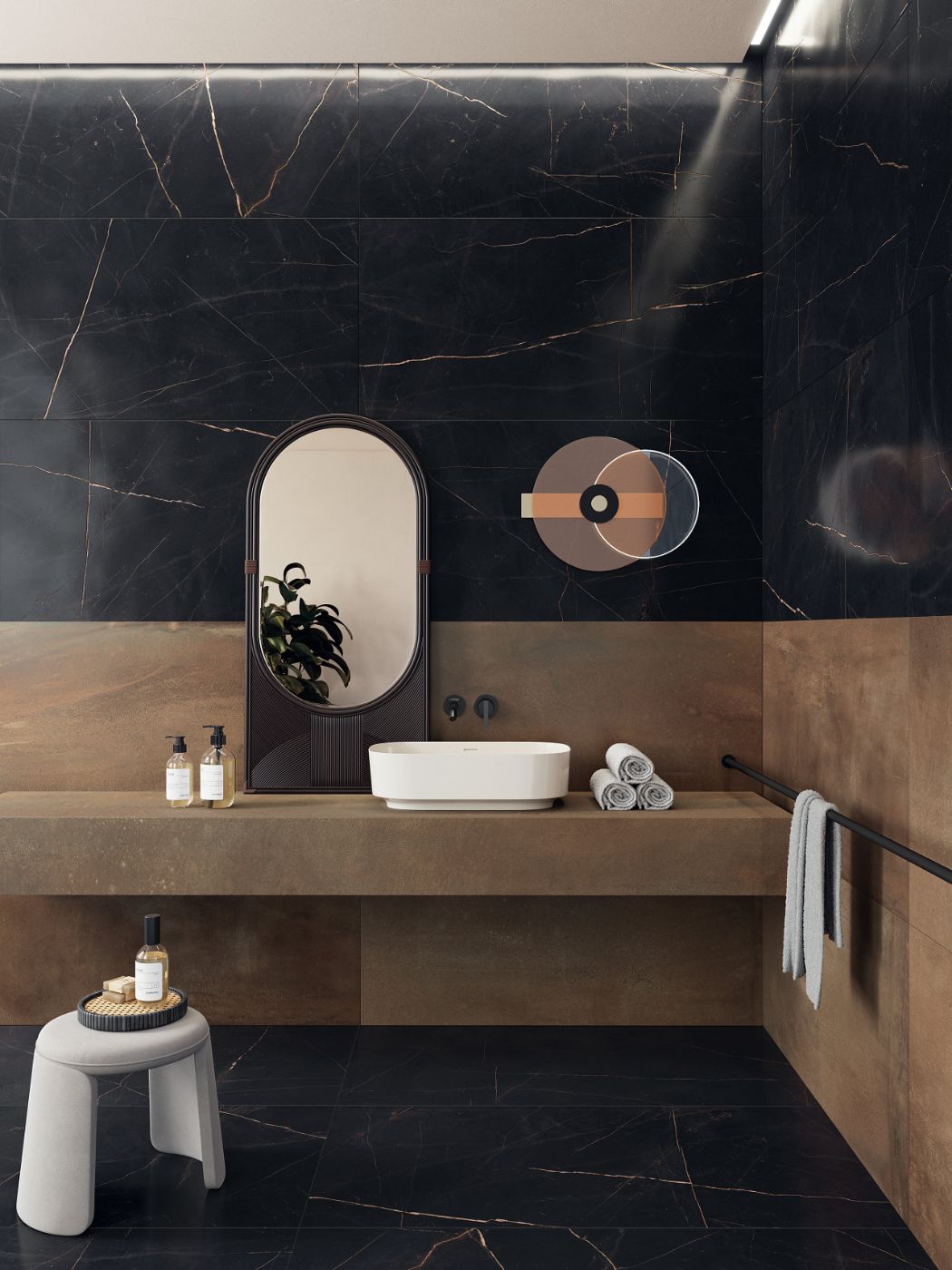 Marble effect porcelain tiles ABK Sensi 900 Precious Black, 120x120 cm, 8.5 mm, 3D textured (antique)