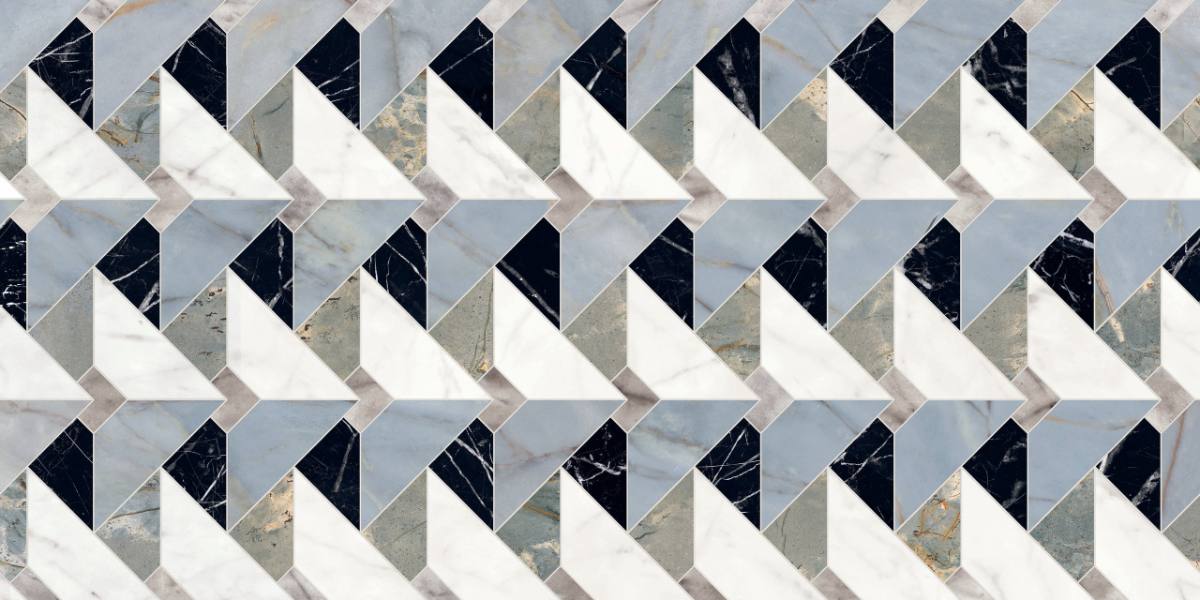 Marble mosaic effect porcelain tile ABK Sensi Fantasy Tips, 60x120 cm, 8.5 mm, polished 3D textured (lux 3D)