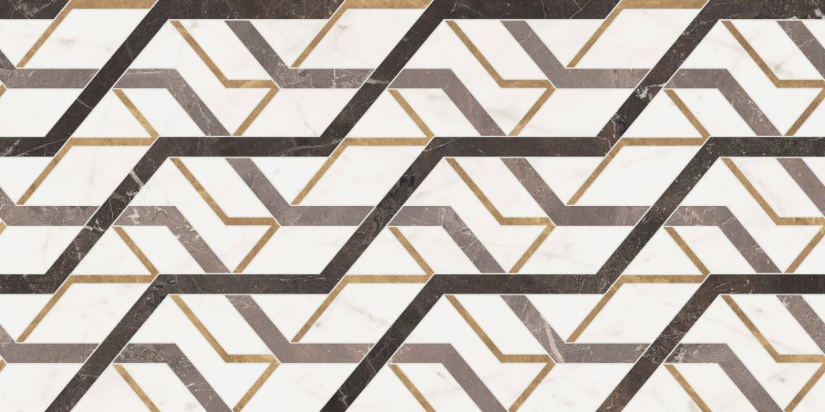 Marble mosaic effect porcelain tile ABK Sensi Fantasy Spider, 60x120 cm, 8.5 mm, polished 3D textured (lux 3D)