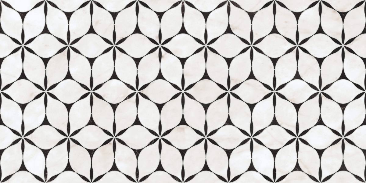 Marble mosaic effect porcelain tile ABK Sensi Fantasy Flower, 60x120 cm, 8.5 mm, polished 3D textured (lux 3D)