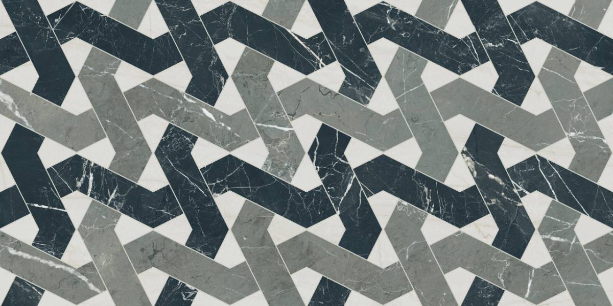 Marble mosaic effect porcelain tile ABK Sensi Fantasy Zigzag, 60x120 cm, 8.5 mm, polished 3D textured (lux 3D)