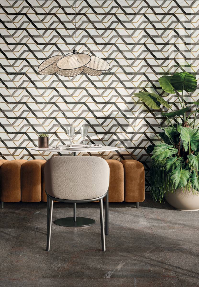 Marble mosaic effect porcelain tile ABK Sensi Fantasy Spider, 60x120 cm, 8.5 mm, polished 3D textured (lux 3D)