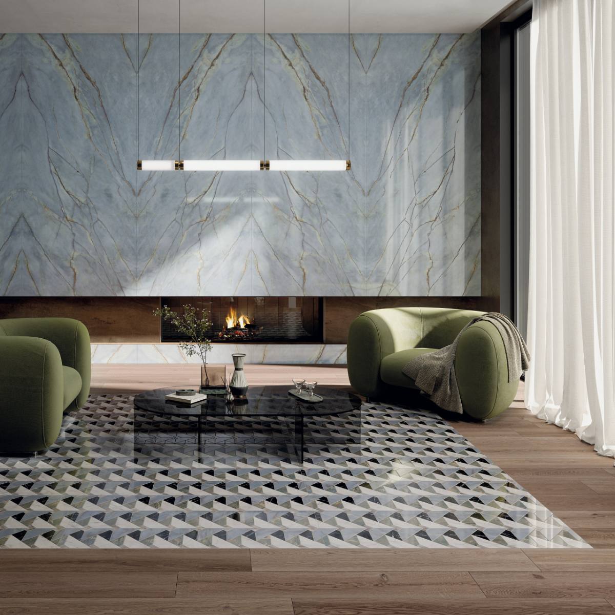 Marble mosaic effect porcelain tile ABK Sensi Fantasy Tips, 60x120 cm, 8.5 mm, polished 3D textured (lux 3D)