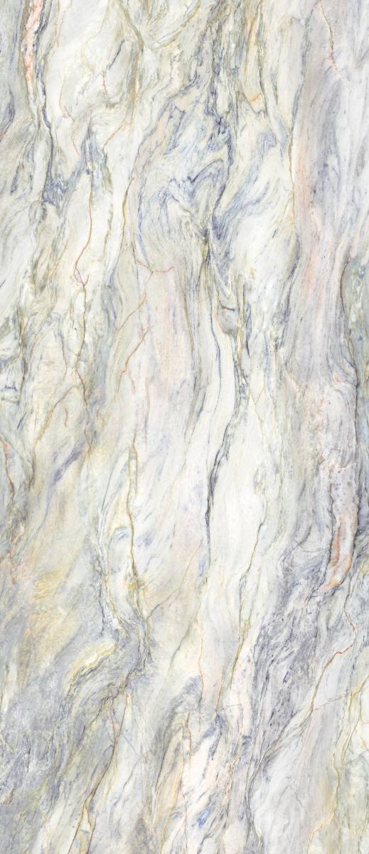 Marble effect large porcelain slab ABK Sensi Nuance Quarzite Fusion, 120x280 cm, 6 mm, polished 3D textured (lux 3D)