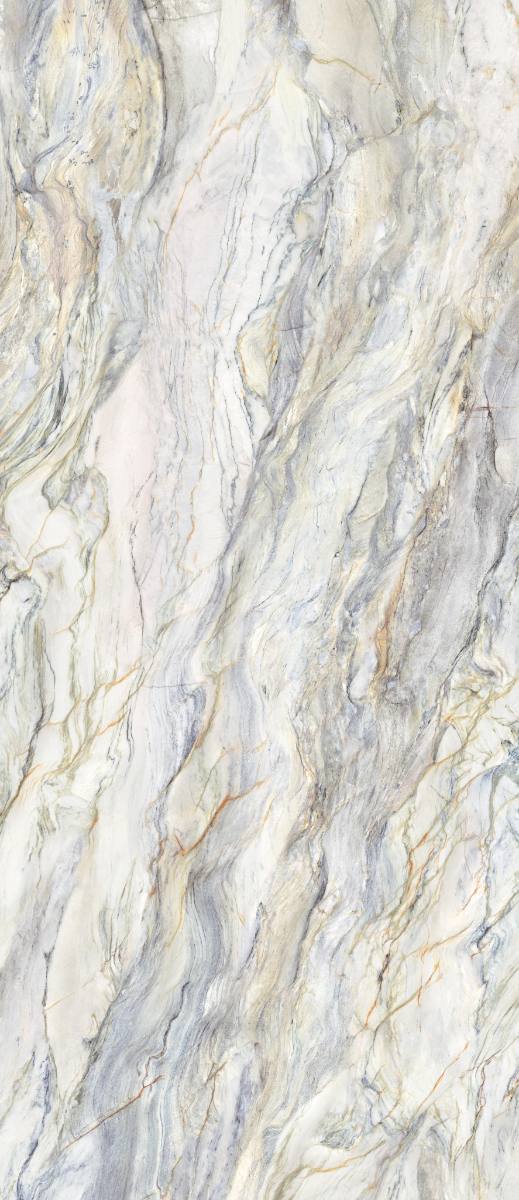 Marble effect large porcelain slab ABK Sensi Nuance Quarzite Fusion, 120x280 cm, 6 mm, polished 3D textured (lux 3D)