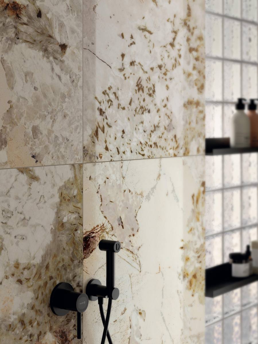 Marble effect large porcelain slab ABK Sensi Nuance Patagonia Wow bookmatch B, 120x280 cm, 6 mm, polished 3D textured (lux 3D)