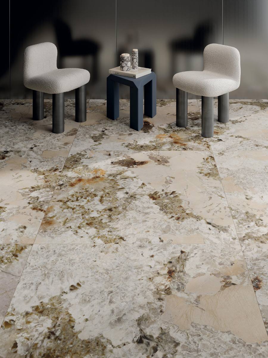 Marble effect large porcelain slab ABK Sensi Nuance Patagonia Wow bookmatch B, 120x280 cm, 6 mm, polished 3D textured (lux 3D)