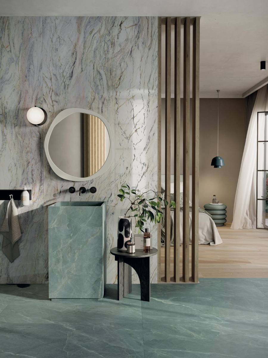 Marble effect porcelain tiles ABK Sensi Nuance Quarzite Fusion, 60x120 cm, 8.5 mm, natural matt, slip-resistant R10