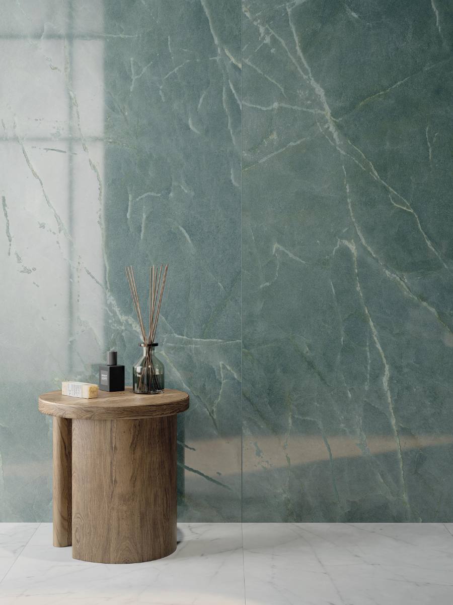 Marble effect porcelain tiles ABK Sensi Nuance Sea Green, 120x120 cm, 8.5 mm, polished 3D textured (lux 3D)
