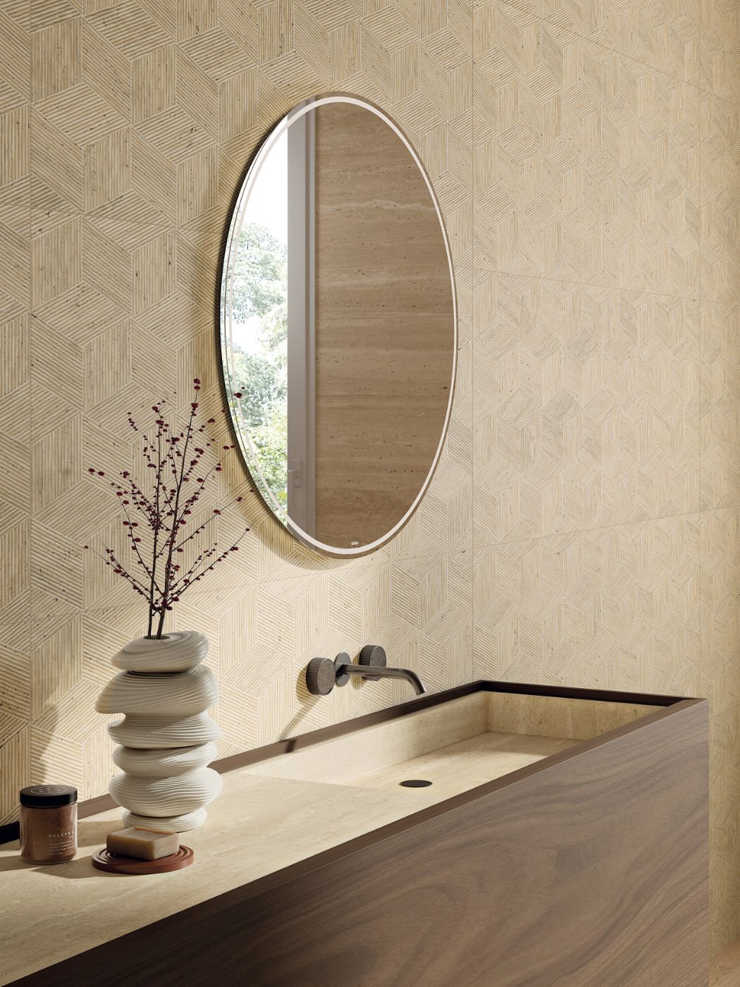 Stone effect decorative tile ABK Sensi Roma Cube Cream, 60x120 cm, 8.5 mm, matt
