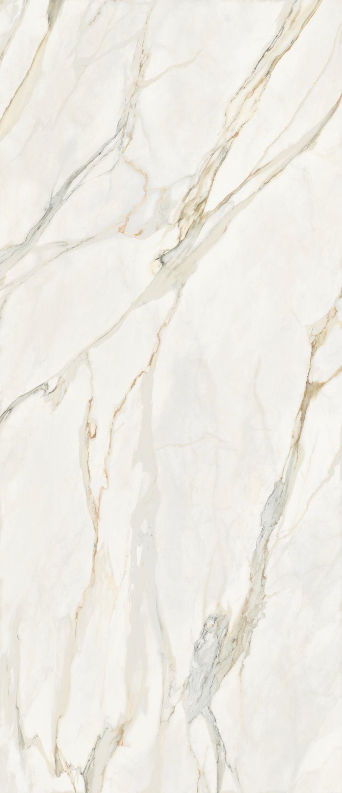 Marble effect porcelain slab ABK Sensi Signoria Calacatta Michelangelo, 120x280 cm, 6 mm, polished (lux)