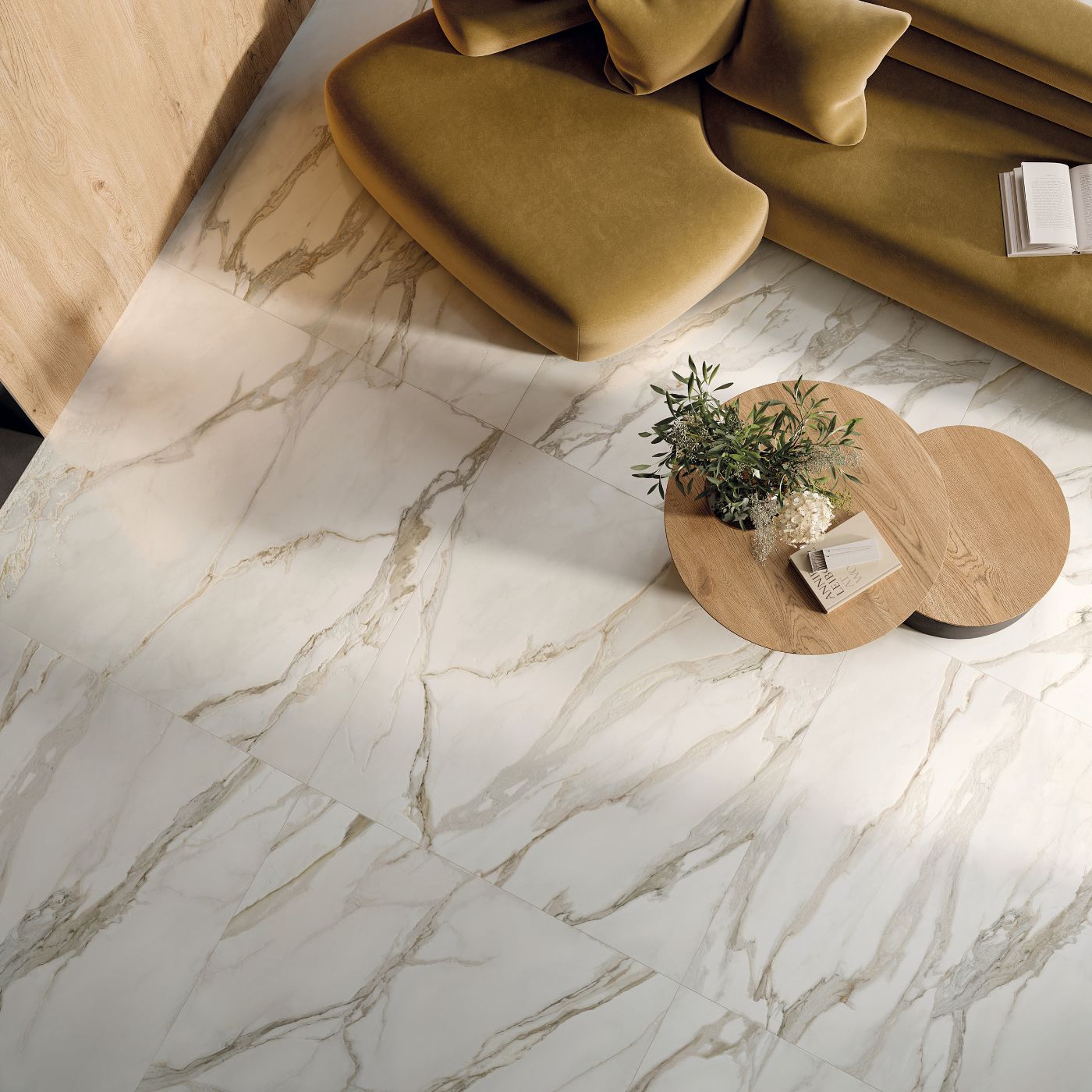 Marble effect mosaic tile ABK Sensi Signoria Ventaglio Calacatta Michelangelo, 28x60 cm, 8.5 mm, polished (lux)