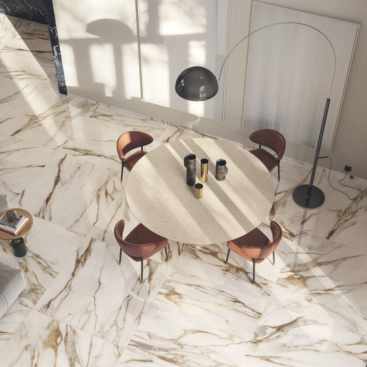 Marble effect mosaic tile ABK Sensi Signoria Ventaglio Calacatta Vena Oro, 28x60 cm, 8.5 mm, polished (lux)