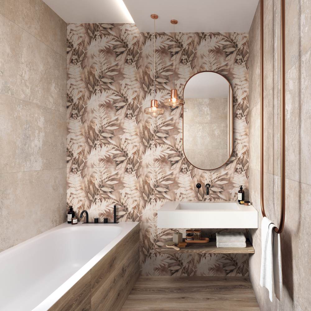 Patterned porcelain wall tile ABK Wide&Style Mini Fern, 60x120 cm, 7 mm, matt