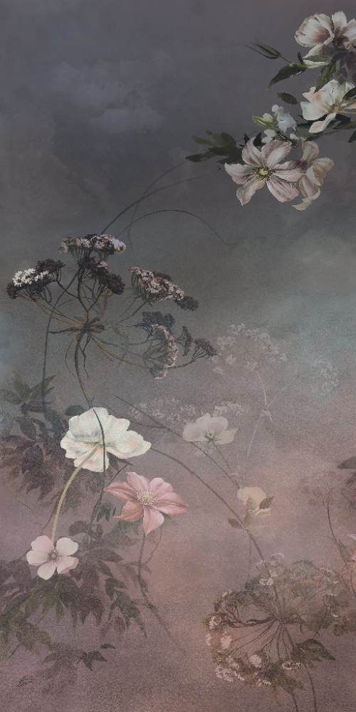 Patterned large porcelain decor slab ABK Wide&Style Country Flowers Pink A, 160x320 cm, 6 mm, matt
