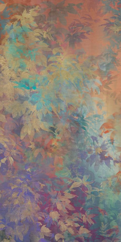Patterned large porcelain decor slab ABK Wide&Style Foliage Orange A, 160x320 cm, 6 mm, matt