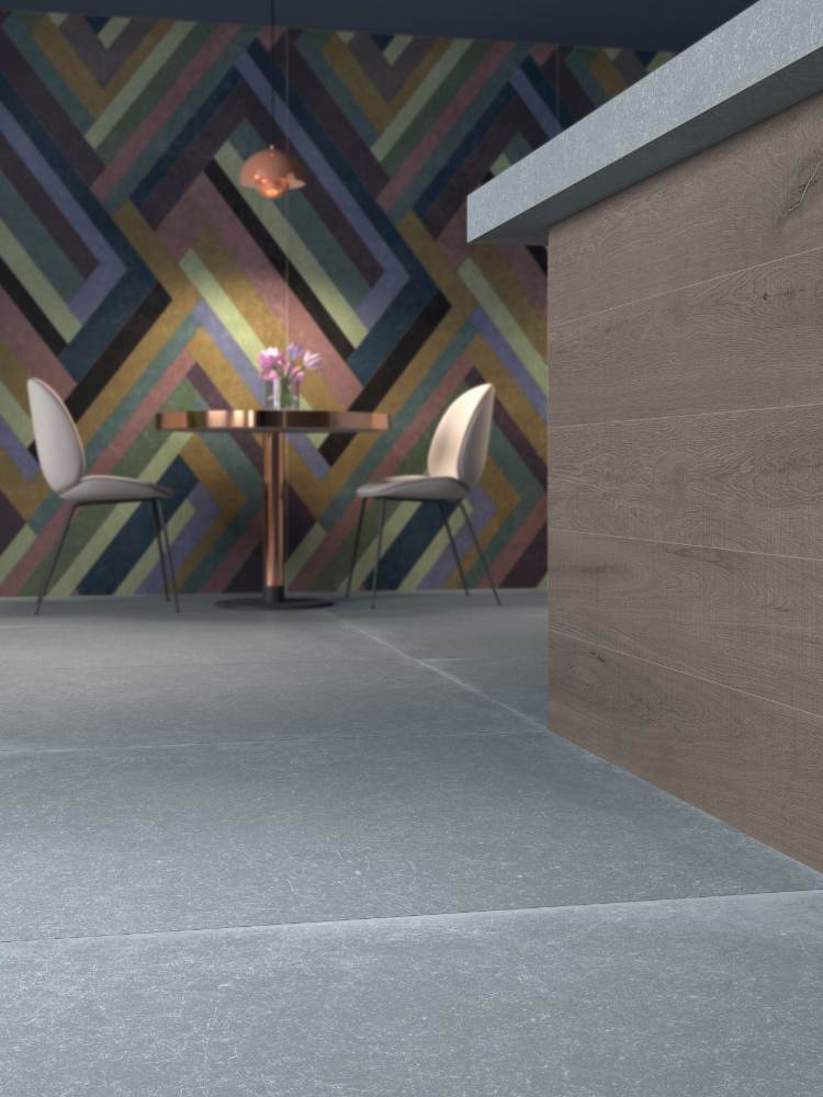 Patterned decorative porcelain tile ABK Wide&Style Blocks Violet, 120x240 cm (4 x 60x120 cm), 8.5 mm, matt
